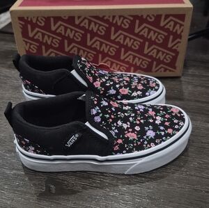 Vans Kids Black Floral Slip-On Sneakers